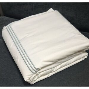POTTERY BARN GRAND ORGANIC COTTON PERCALE DUVET COVER KING Sea Glass Blue Accent